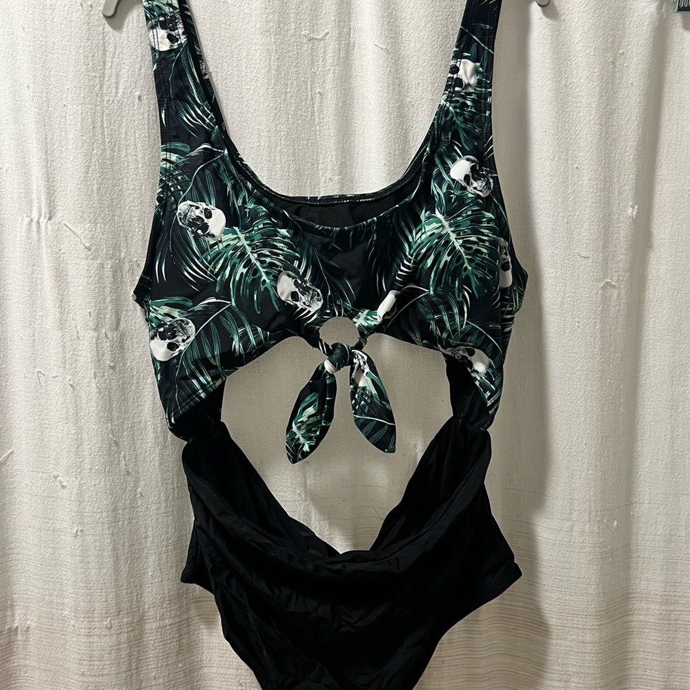 Midnight Hour Skull Tropical Cutout Swimsuit